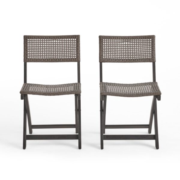 Bistro Foldable Chair With Wicker Backrest (Set of 2) - Gray / Brown