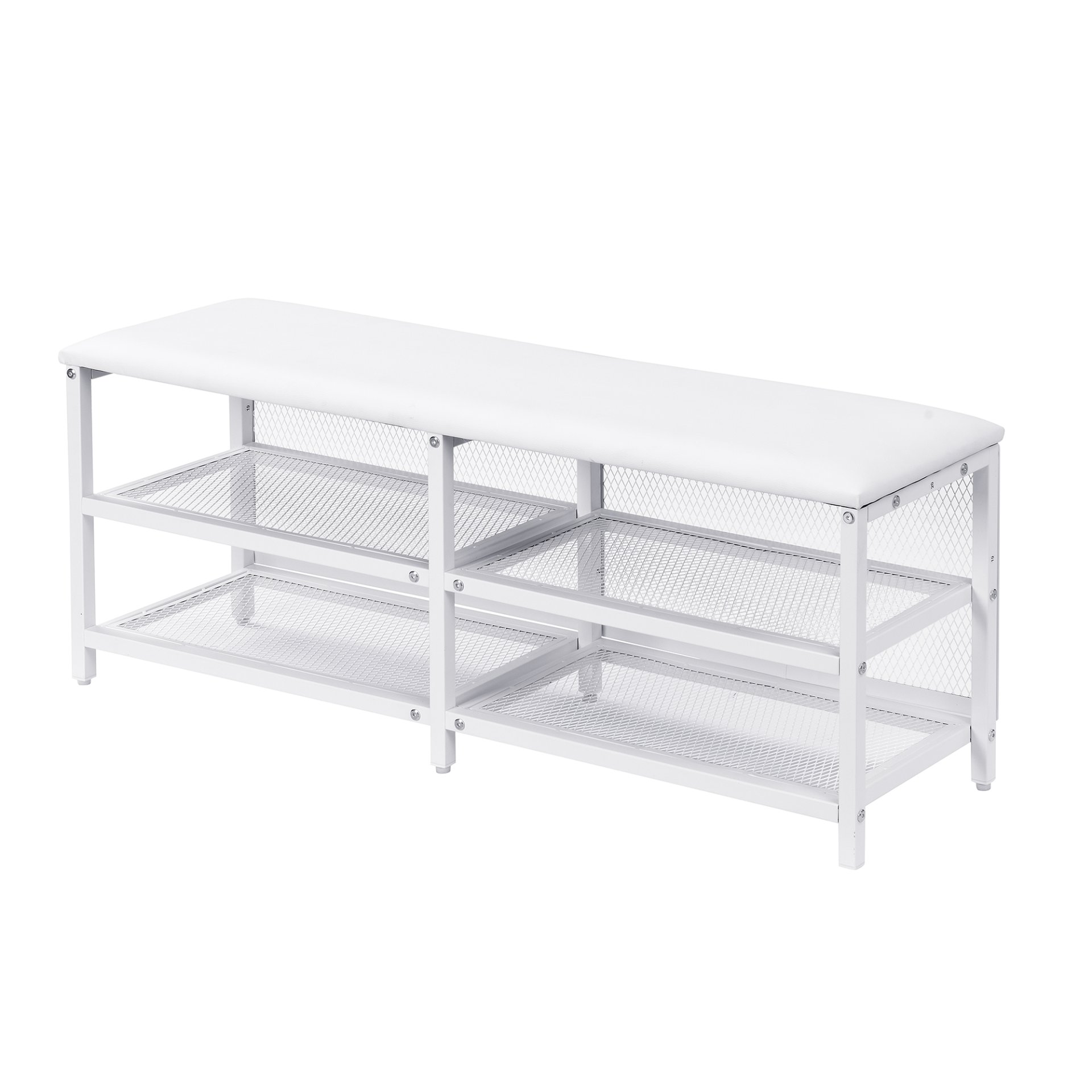 Twin Size Platform Bed With 2 Tier Storage Shelves, Storage Cabinet - White - Image 8