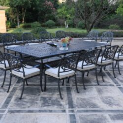 Rectangular 12 Person 108.07" Long Dining Set With Sunbrella Cushions - Gray / Ivory