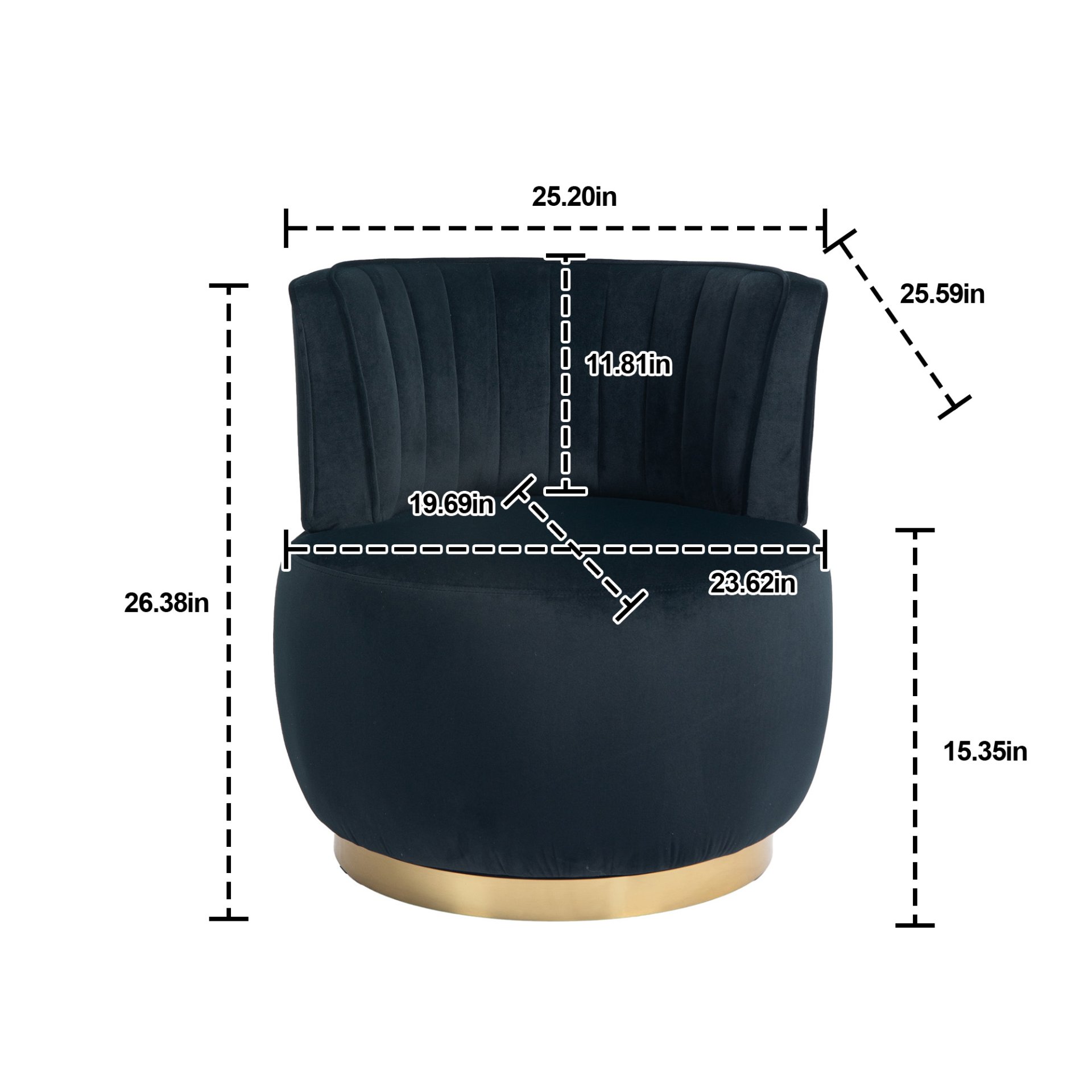 Coolmore - Swivel Barrel Chair, 360 Degree Round Armchair With Fluffy Velvet Upholstery For Living Room, Bedroom, Office - Black - Image 3