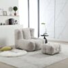Modern Indoor Fluffy Bean Bag Chair With Memory Foam And Ottoman Super Soft Velvet - Light Gray - Image 2
