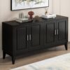 4 Door Sideboard Storage Cabinet With Door Shelf For Living Room And Dining Room, 2 Large Cabinets With Adjustable Shelf - Black - Image 2