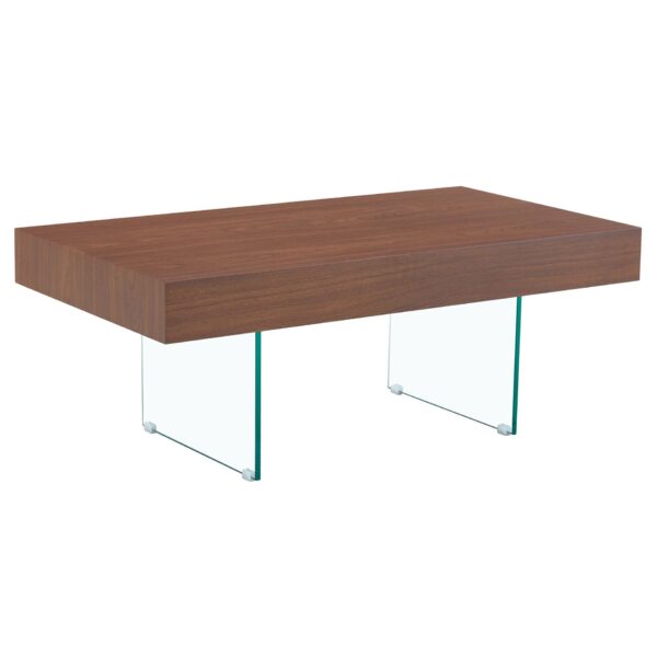 Coffee Table With Tempered Glass Legs.Density Board Sticker, Reinforced Glass Legs - Walnut