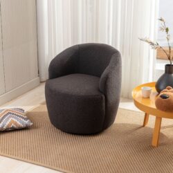 Teddy Fabric Swivel Accent Armchair Barrel Chair With Black Powder Coating Metal Ring - Dark Gray
