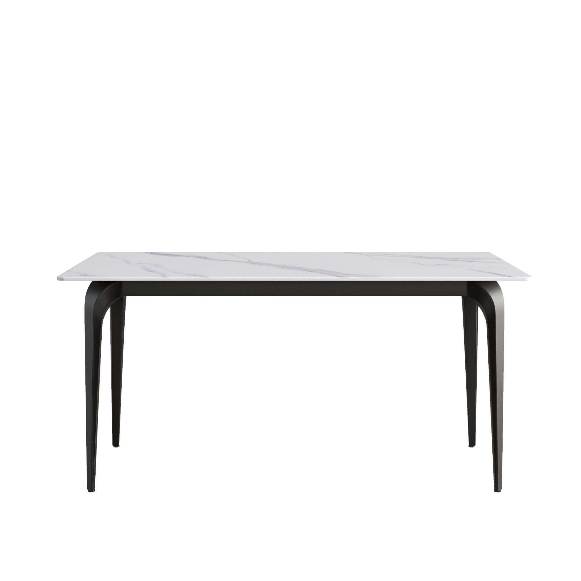 63" Modern Artificial Stone White Straight Edge Black Metal Leg Dining Table, 6 People - White / Black - Image 5
