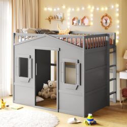 Full Size House Loft Bed With Ladder - Gray