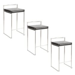 Fuji - Contemporary, Stackable Counter Stool (Set of 3) - Black