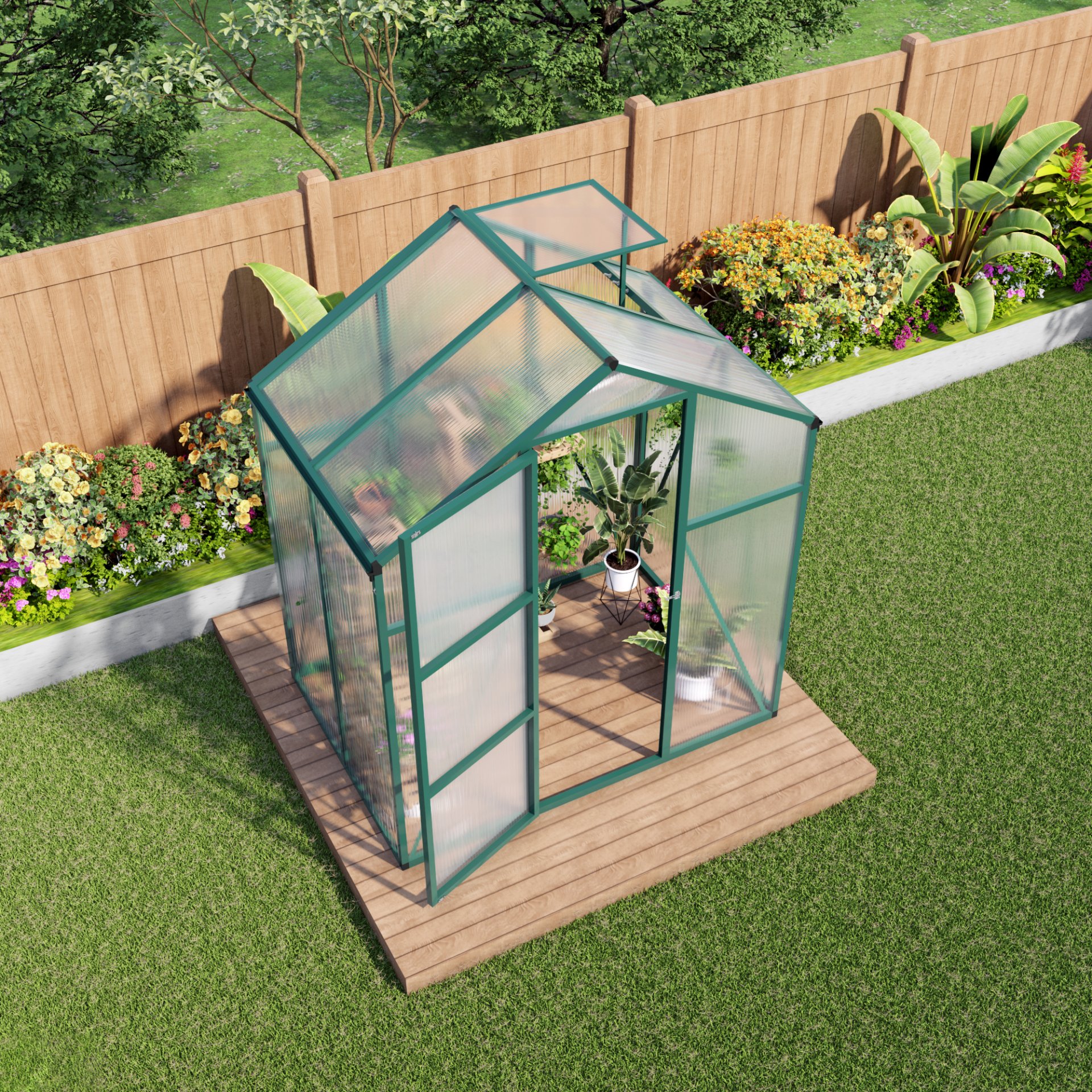 Newly Marketed Gain Height Windproof Aluminum Greenhouse 6 X 4 Ft Polycarbonate Greenhouse Raised Base And Anchor Aluminum Heavy Duty Walk - In Greenhouses For Outdoor Backyard In All Season - Green - Image 9