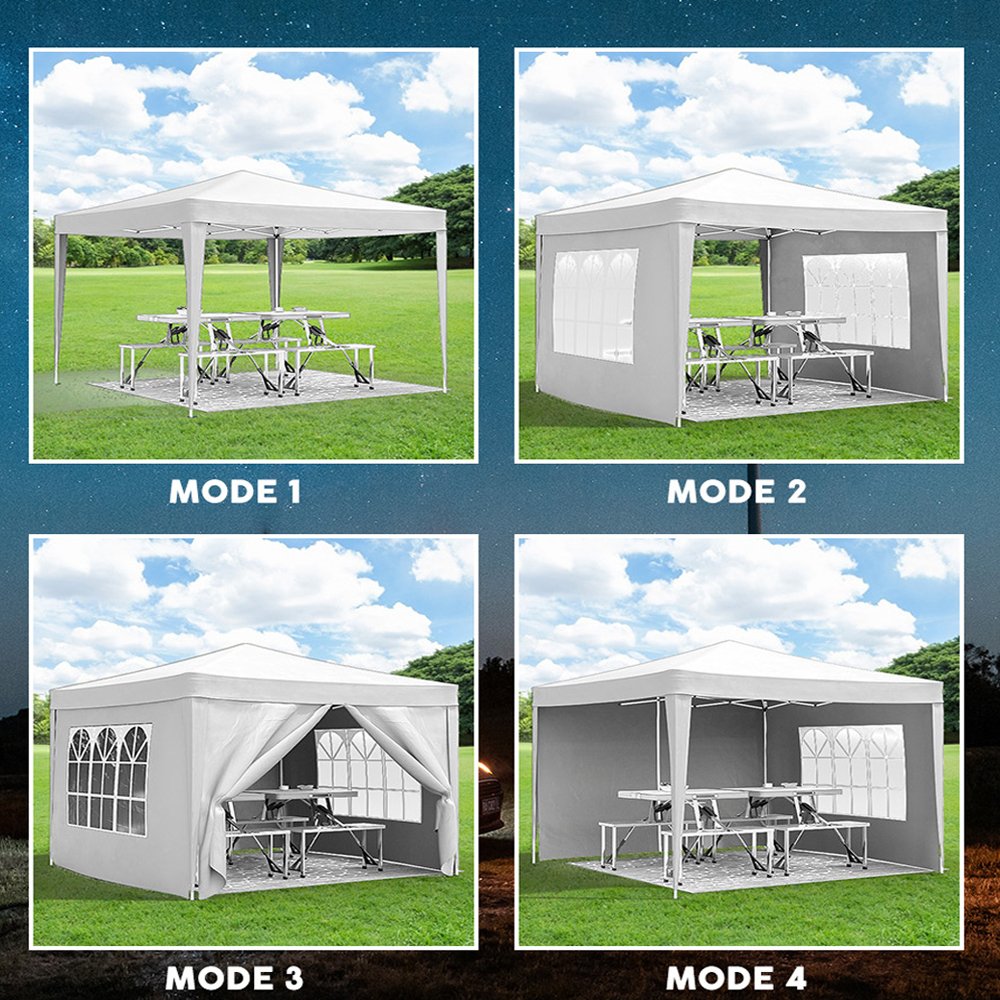 10'X10' Folding Canopy With 4 Removable Sidewalls Outdoor Event Shelter UPF 50+ Gazebo Portable Tents For Parties Beach Camping Wedding Ez Pop Up Canopy 4 Pieces Weight Bag + Carry Bag - White - Image 6