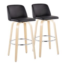 Toriano - Contemporary Fixed Height Barstool & Swivel With Round Footrest (Set of 2) - Natural / Black