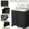 Bathroom Vanity Cabinet With Ceramic Basin, 3 Drawers And Adjustable Shelves - Black - Image 6