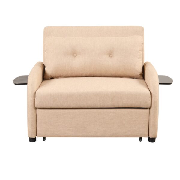 Versatile Pull Out Sofa Sleeper 3 In 1 With Wing Table & USB Charge Linen, Compact Design - Beige