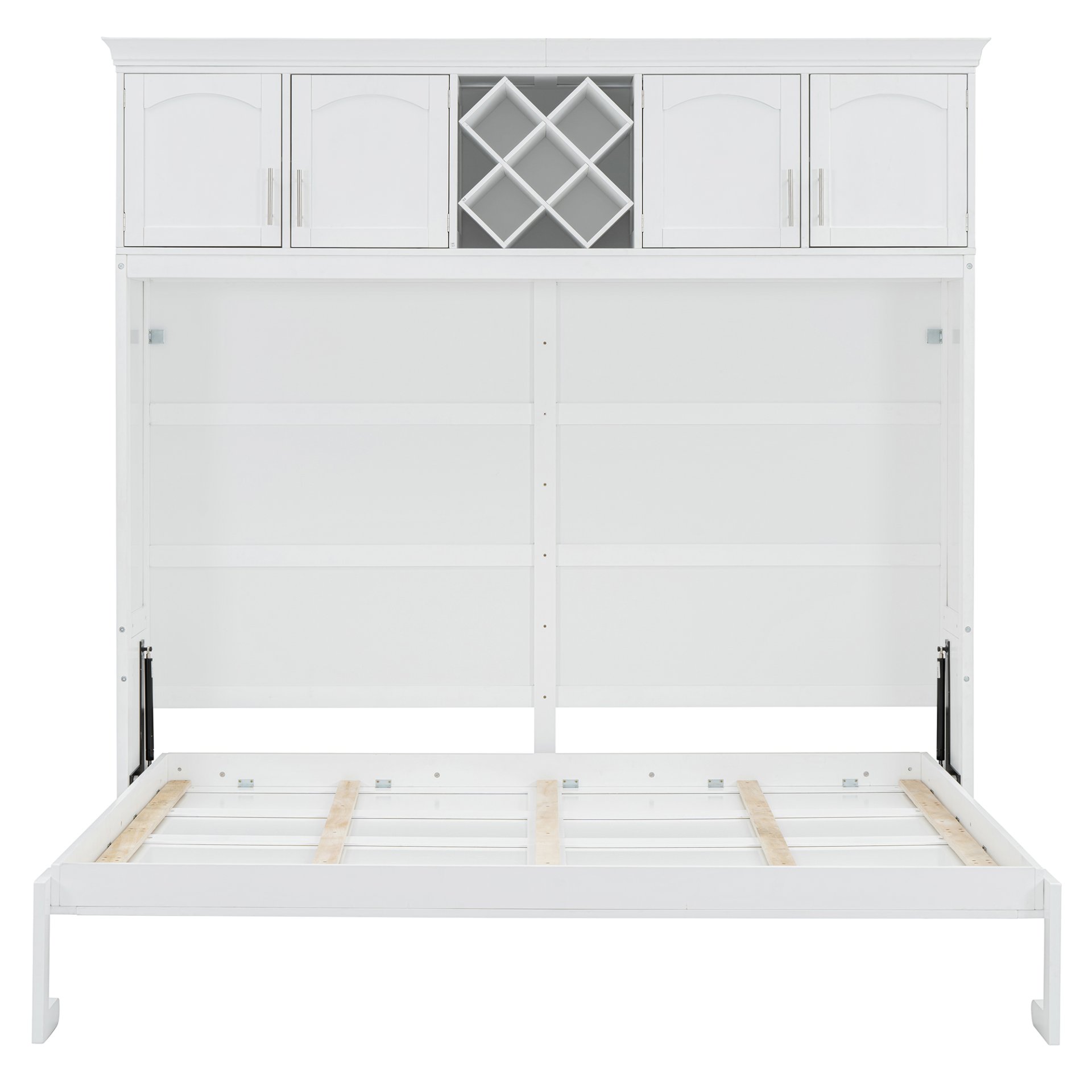Queen Size Murphy Wall Bed With Top Cabinets & Wine Rack - White - Image 19