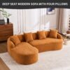 Compression Sofa: Combining Chaise Longue With 3 Seater, Wood Grain Chenille Fabric, Full Sponge Compression Sofa, Combined Sofa With 4 Pillows For Living / Home Furniture / Apartment - Orange - Image 4