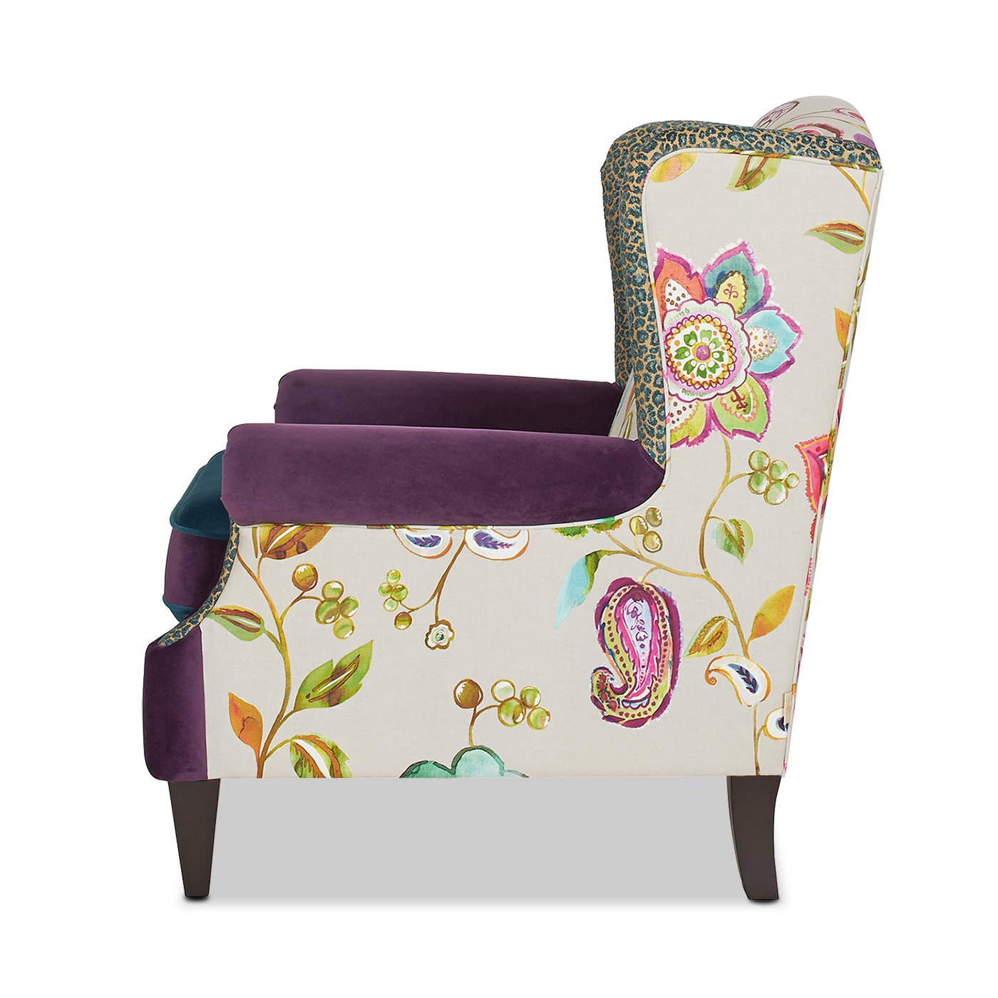 Anya - Boho Chic Wingback Accent Arm Chair - Floral / Leopard / Blue Teal / Purple - Image 10