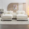 Chenille Upholstered Sectional Sofa With Removable Ottoman, USB Ports, Cup Holders, And Storage - Beige - Image 4
