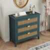 3 Drawer Cabinet - Natural Rattan, Suitable For Bedroom - Green - Image 5