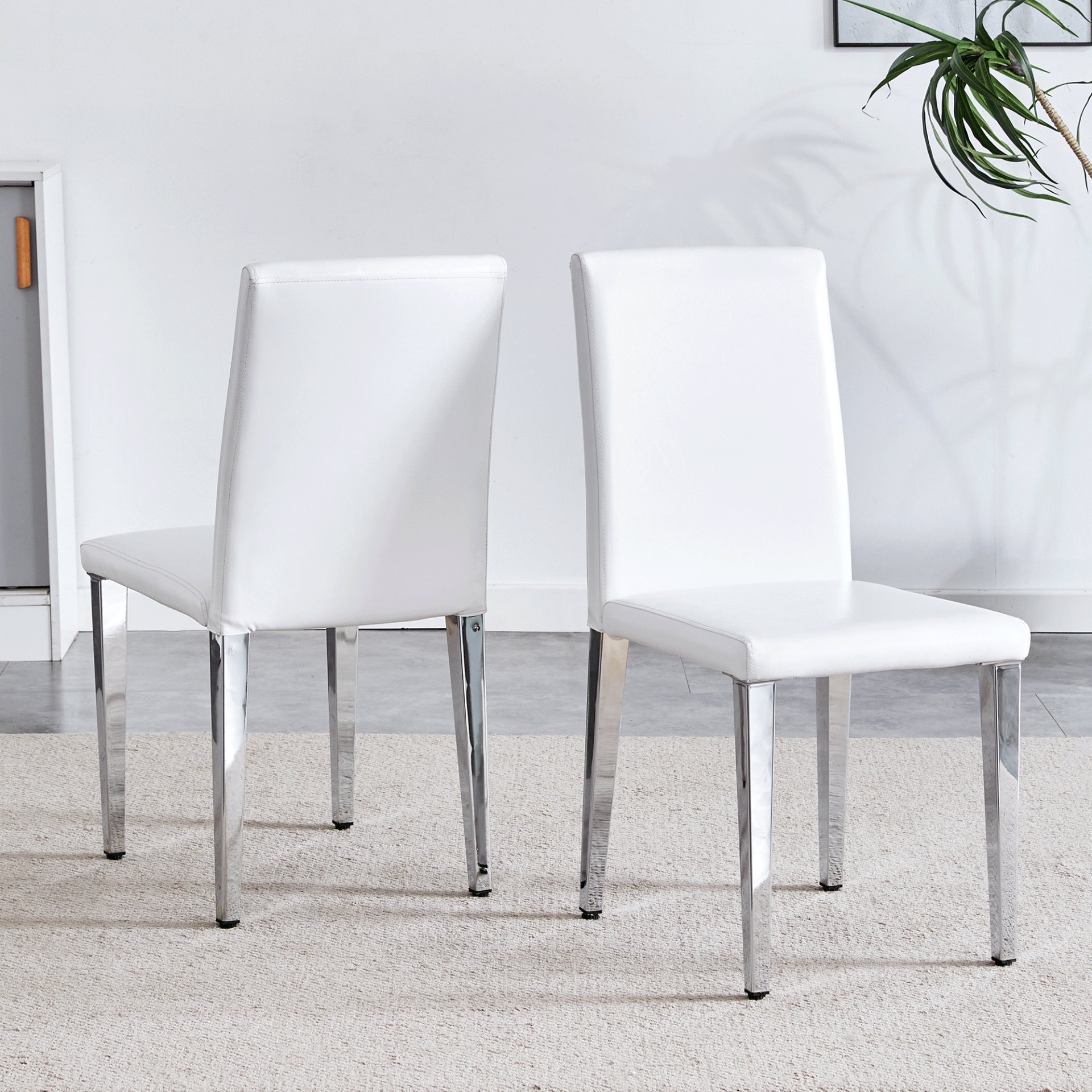 (Set of 4) Backrest Chairs With Silver Metal Legs The Perfect Combination, Suitable For Minimalist And Modern Home Styles - White / Silver - Image 8