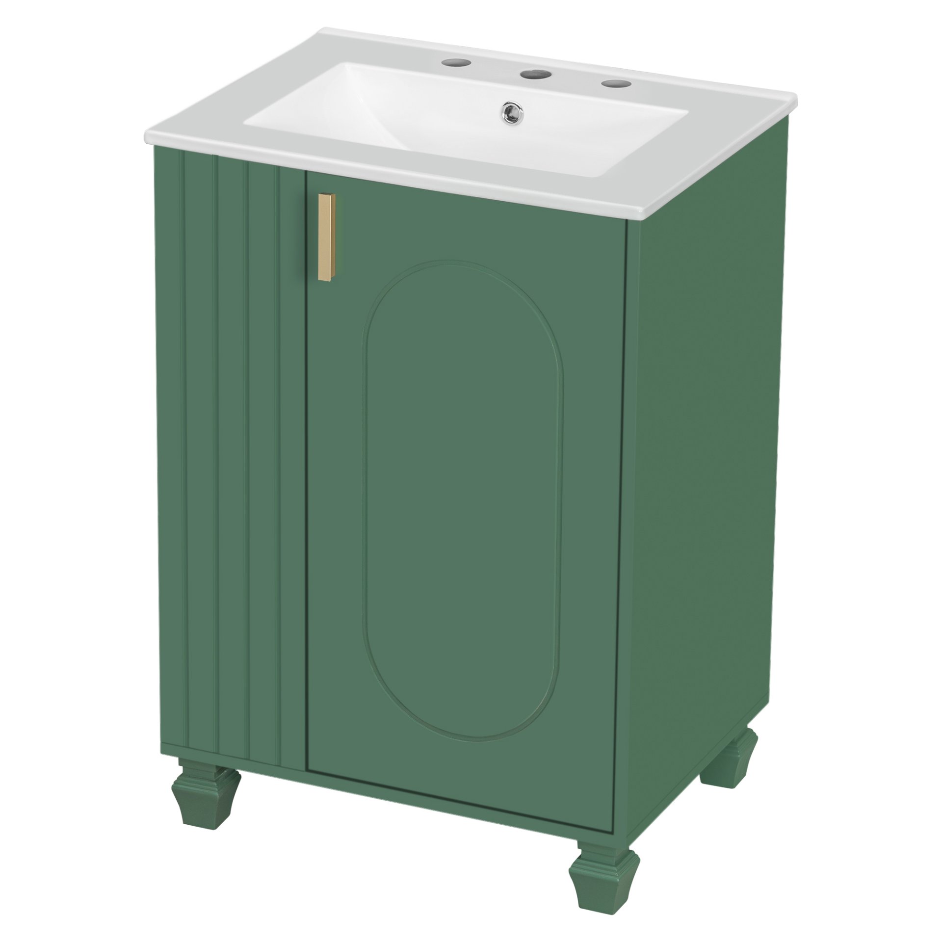 Classic Retro 24" Bathroom Vanity With Sink, Door Shelf, Side Open Storage Frame - Green - Image 13