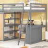 Full Size Loft Bed With Ladder, Shelves, And Desk - Gray - Image 12