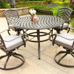 Round 4 Person 49" Long Aluminum Dining Set With Sunbrella Cushions With Swivel Chairs - Brown Gray