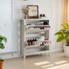 Retro Shoe Storage Cabinet, Mid Century Vintage Freestanding With 2 Flip Drawers, Suitable For Entryway - Retro White / White / Vintage - Image 5