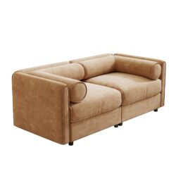 Stylish Chenille 2 Seater Sofa With Storage Seat And Cylindrical Backrest - Camel
