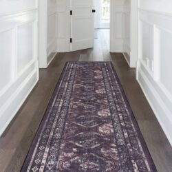 Maval - 2'6'' X 10' Washable Runner Rug - Black / Burgundy