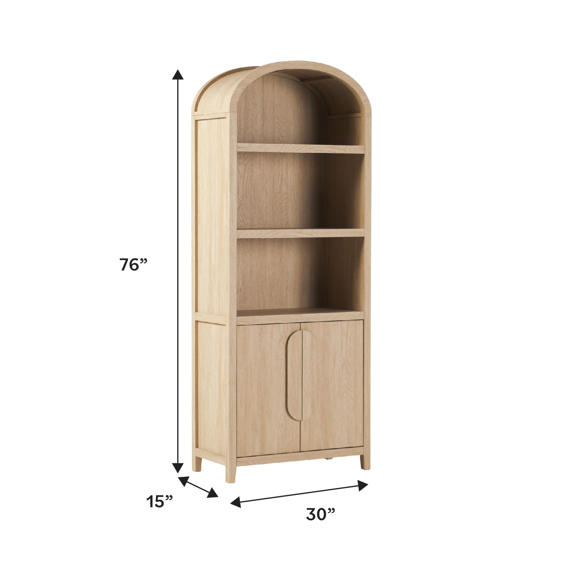 Modern 3 Shelf Open Arched Bookcase Cabinet - Oak - Image 13