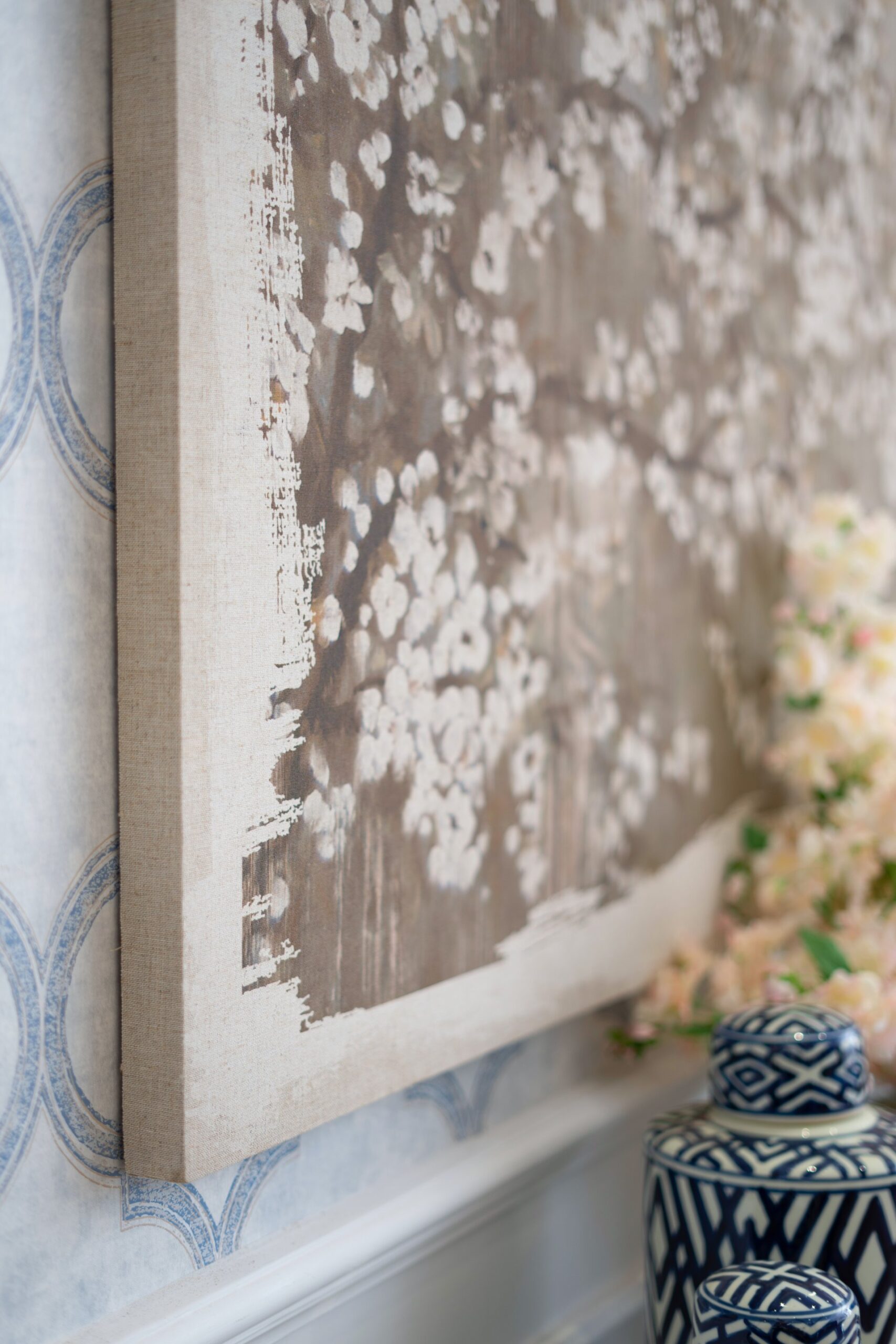 Large Cherry Blossom Canvas Art Print, Home Decor Accent Piece - Gray / White Matte - Image 12