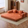 Floor Couch, Compression Sofa, Convertible Floor Sofa Bed With Pillow Back Support Armrest - Orange - Image 2
