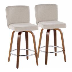 Henry - Contemporary Fixed Height Counter Stool With Swivel With Round Footrest (Set of 2) - Walnut / Beige