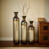 Modern Droplet Shaped Floor Vase Set, Glazed Metal Decorative Vases 3 Piece Home Accent For Living Room - Gold / White - Image 18