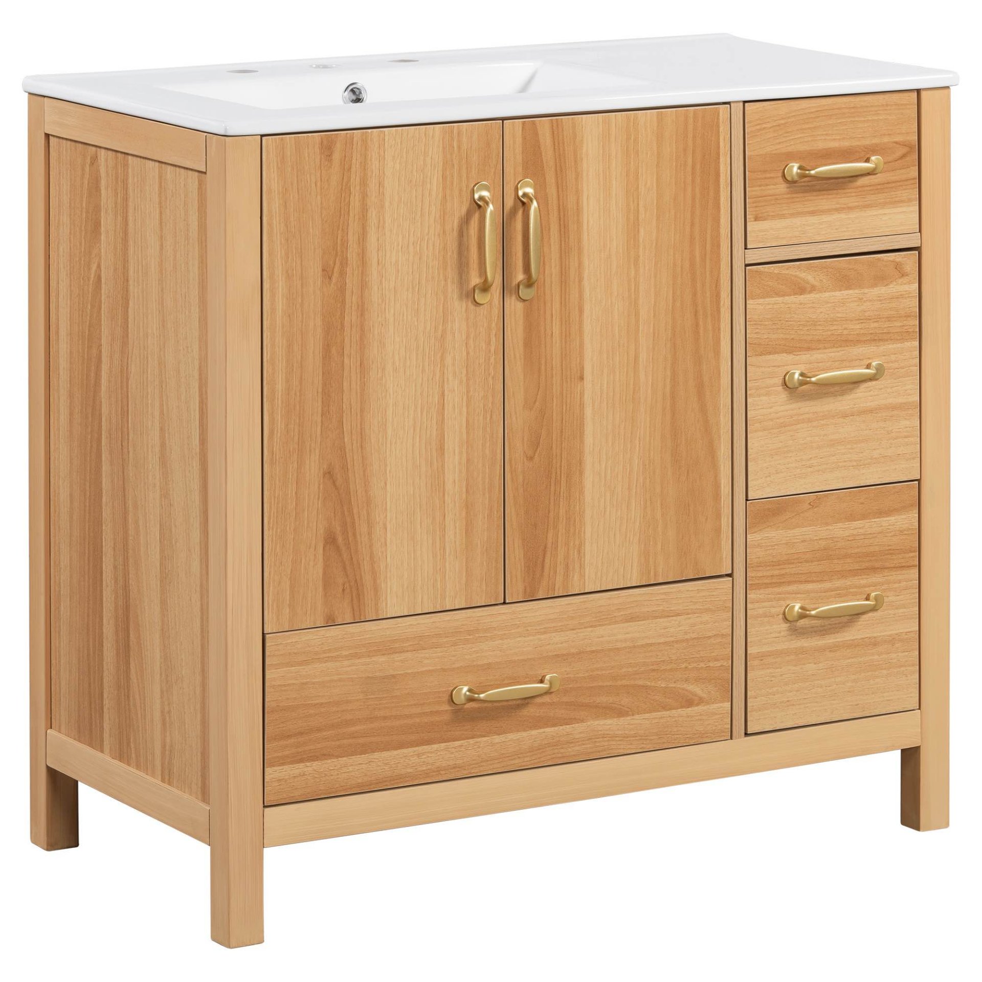 36" Bathroom Vanity, 2 Soft Close Doors, 4 Soft Close Drawers, Adjustable Shelf, Storage Cabinet - Acacia Wood - Image 15
