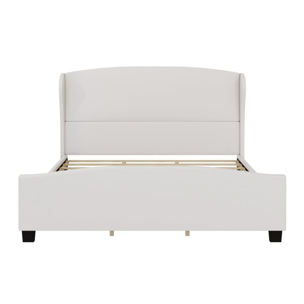 King Size High Headboard Wingback Linen Upholstered Bed No Box Spring - Beige