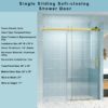 Frameless Soft Closing Single Sliding Shower Door, 1 / 4" (6Mm) Tempered Glass With Explosion Proof Coating Via Express Delivery - Gold - Image 3