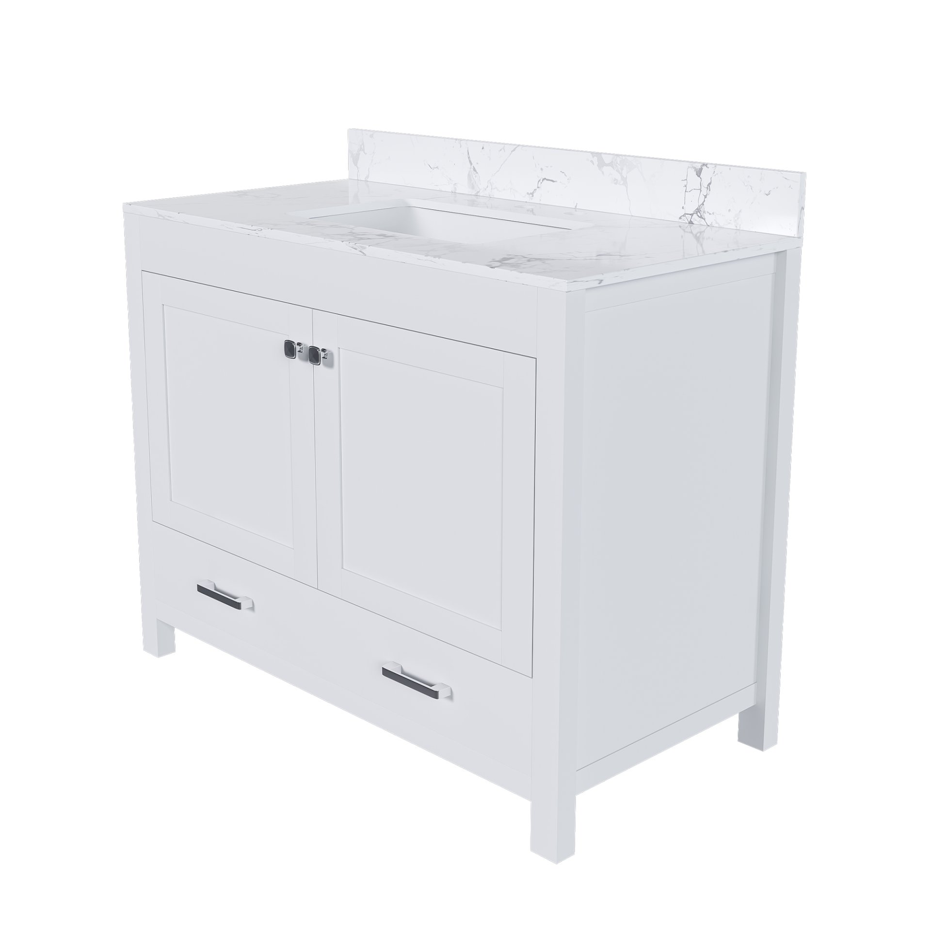 43" Bathroom Vanity With Artificial Marble Carrara Top Set, Multi Functional Bathroom Cabinet With Doors And Drawer - White - Image 14