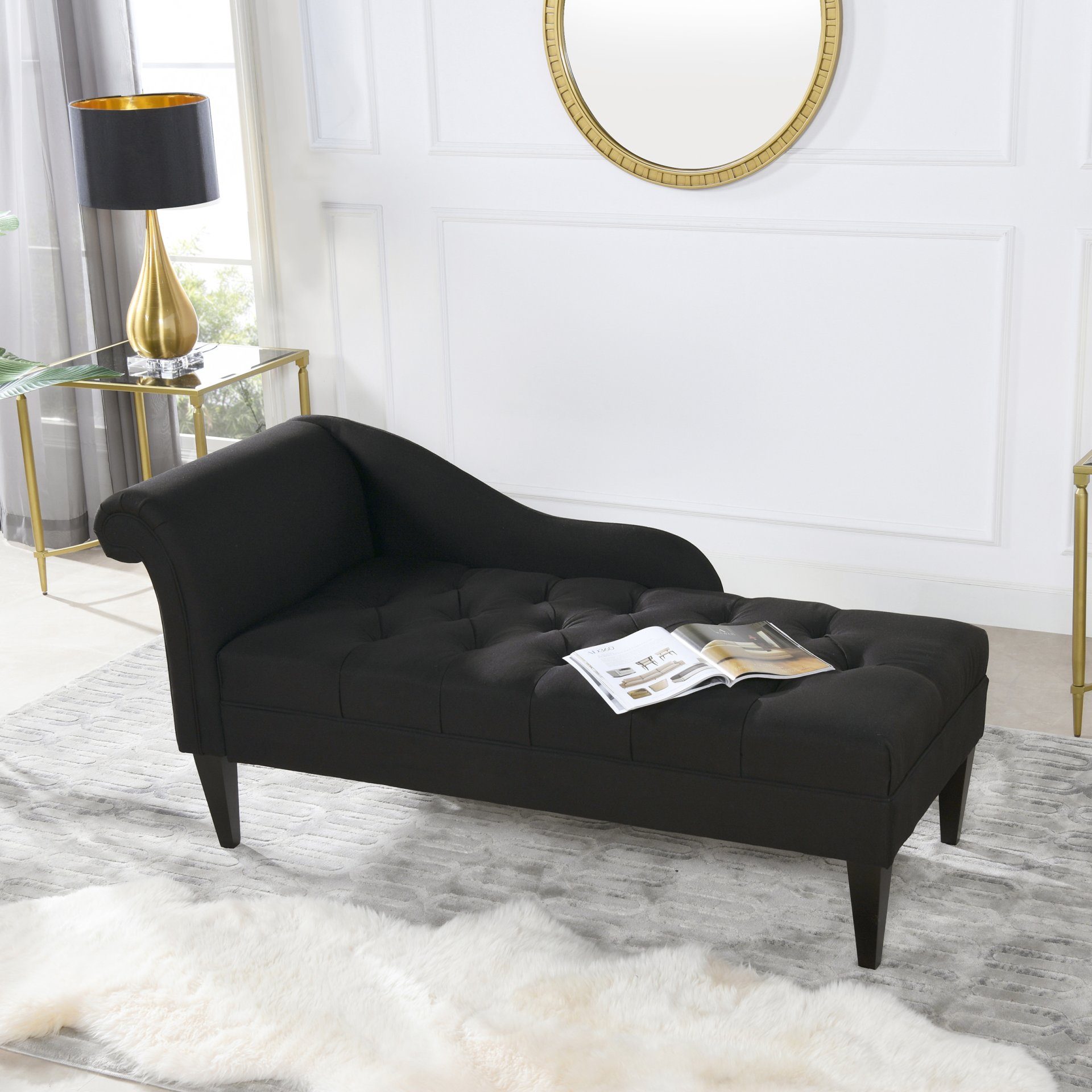 Harrison - Tufted Roll Arm Chaise Lounge - Jet Black - Image 2