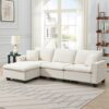Modern Convertible Sectional L Shaped Reversible Couch Set With Free Pillows 4 Seat Suede Sleeper Sofa With Ottoman - Beige - Image 17