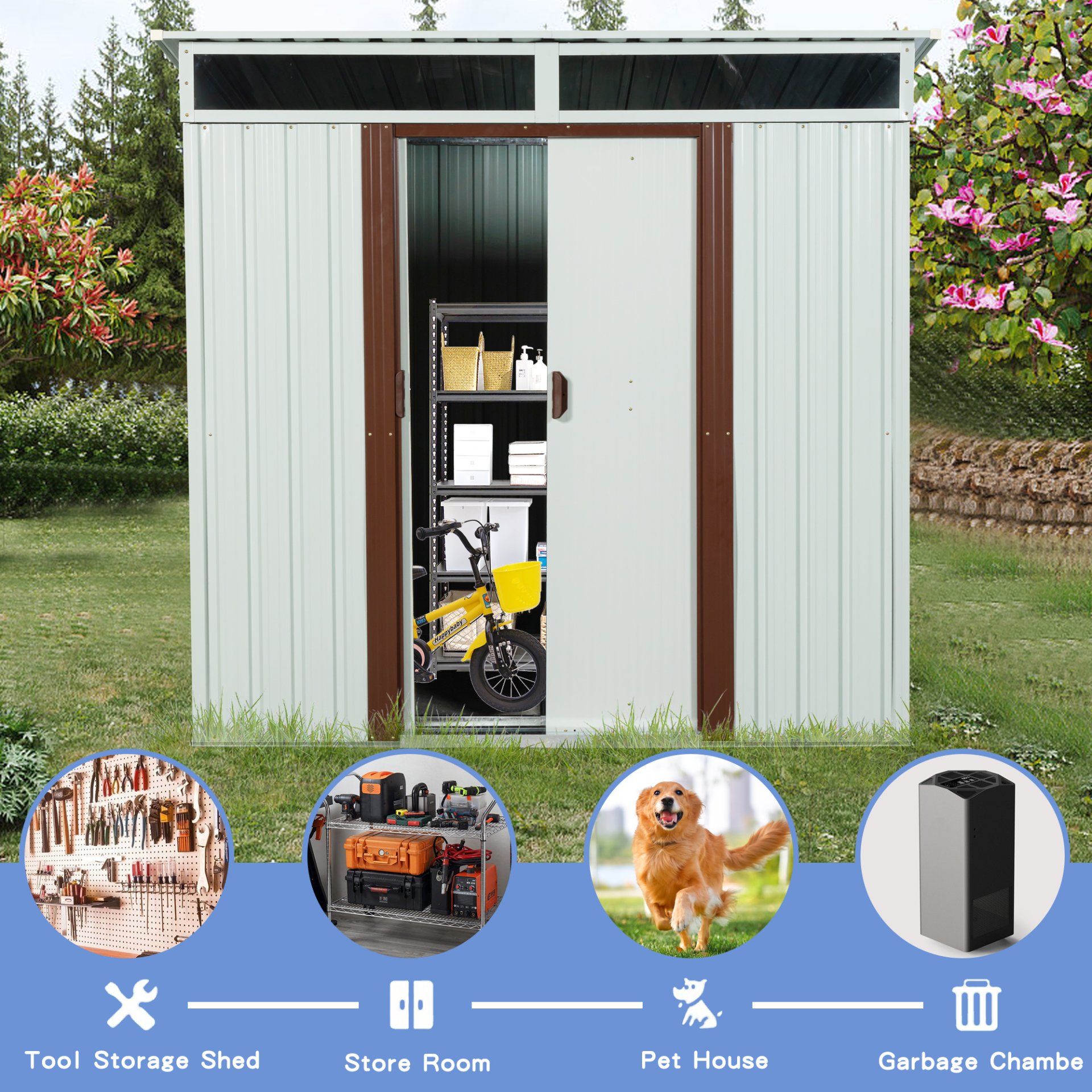 Outdoor Metal Storage Shed With Window - White - Image 9