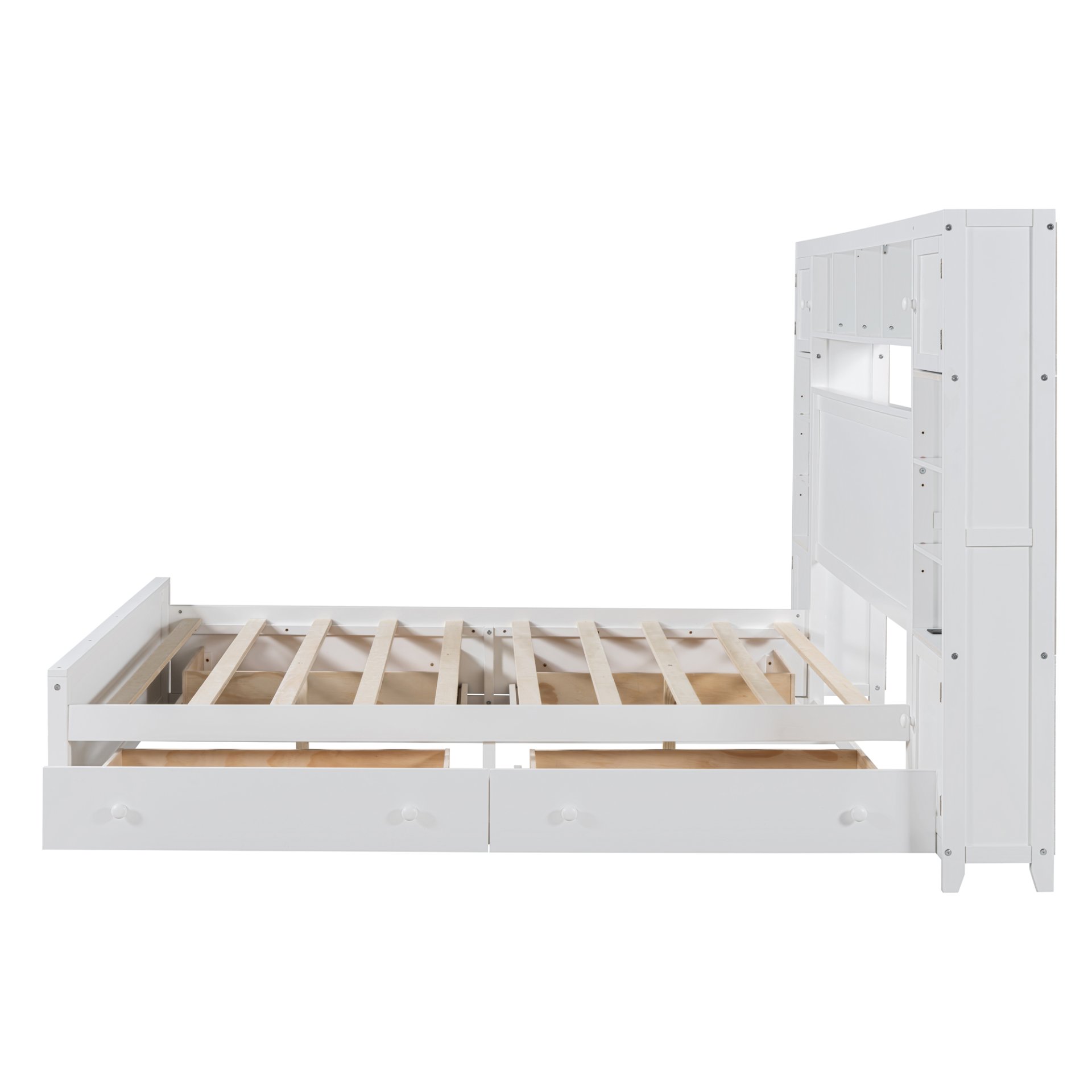 Queen Size Bed With All In One Cabinet, Shelf And Sockets - White - Image 7