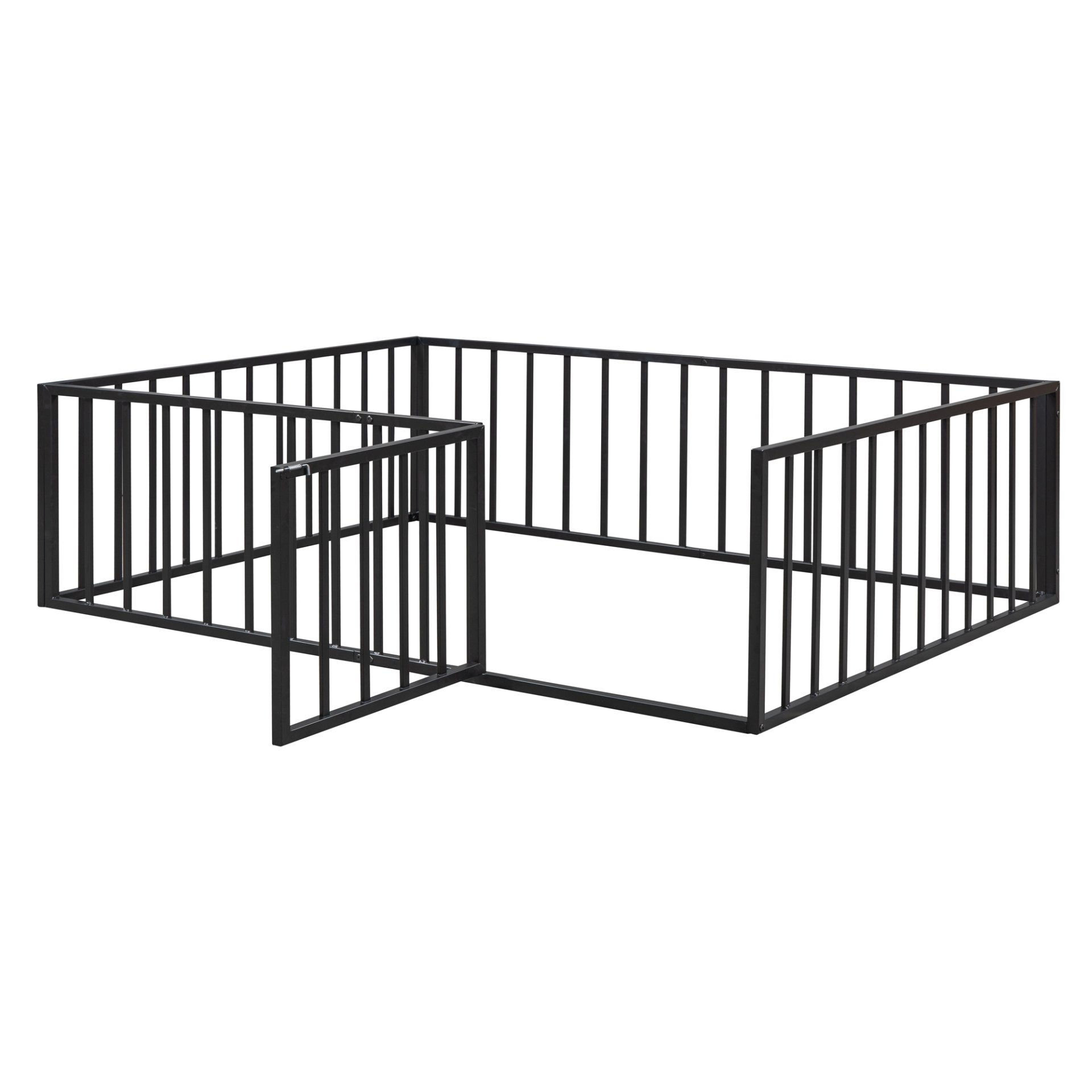 Full Size Floor Bed Frame With Fence And Door - Black - Image 4
