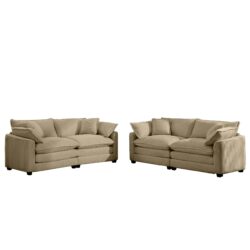 Modern Fabric Living Room Sofa Set, (Set of 2) Recliner Sofas Corduroy Upholstery - Tan