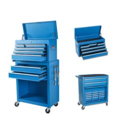 8 Drawer Rolling Tool Chest With 2 In 1 Detachable Top Box, Lockable Wheels, Liners, And Side Hooks Metal Tool Cabinet For Garage - Blue