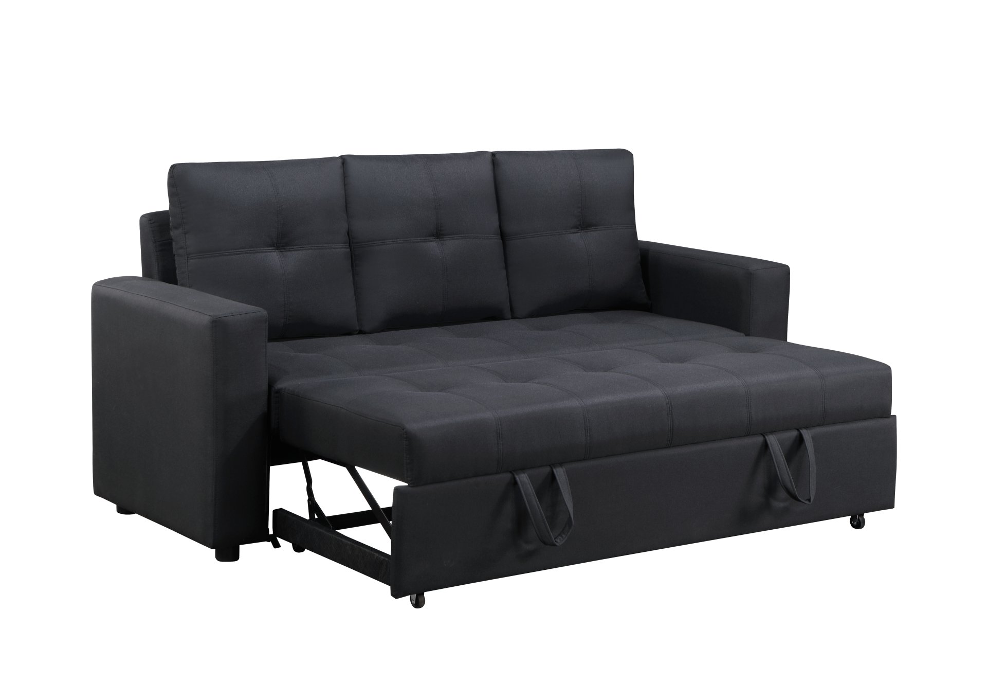 Aiden - Linen Fabric Sleeper Sofa With Tufting - Black - Image 3