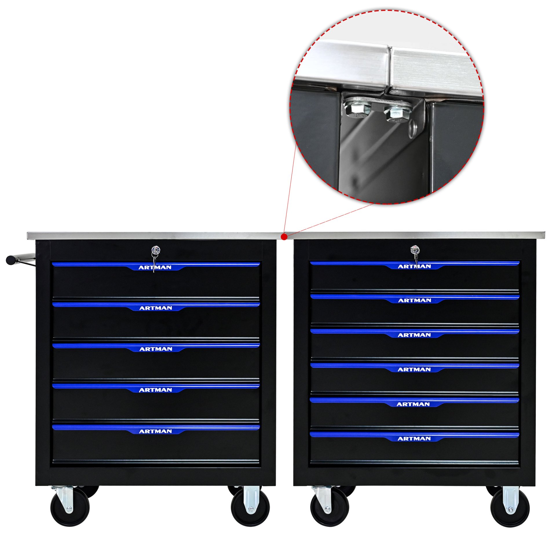 5 Drawer Multifunctional Tool Cart With Wheels - Black / Blue - Image 13