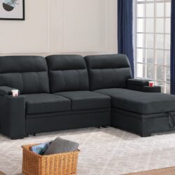 Kaden - Sleeper Sectional Sofa Chaise With Storage Arms And Cupholder - Black