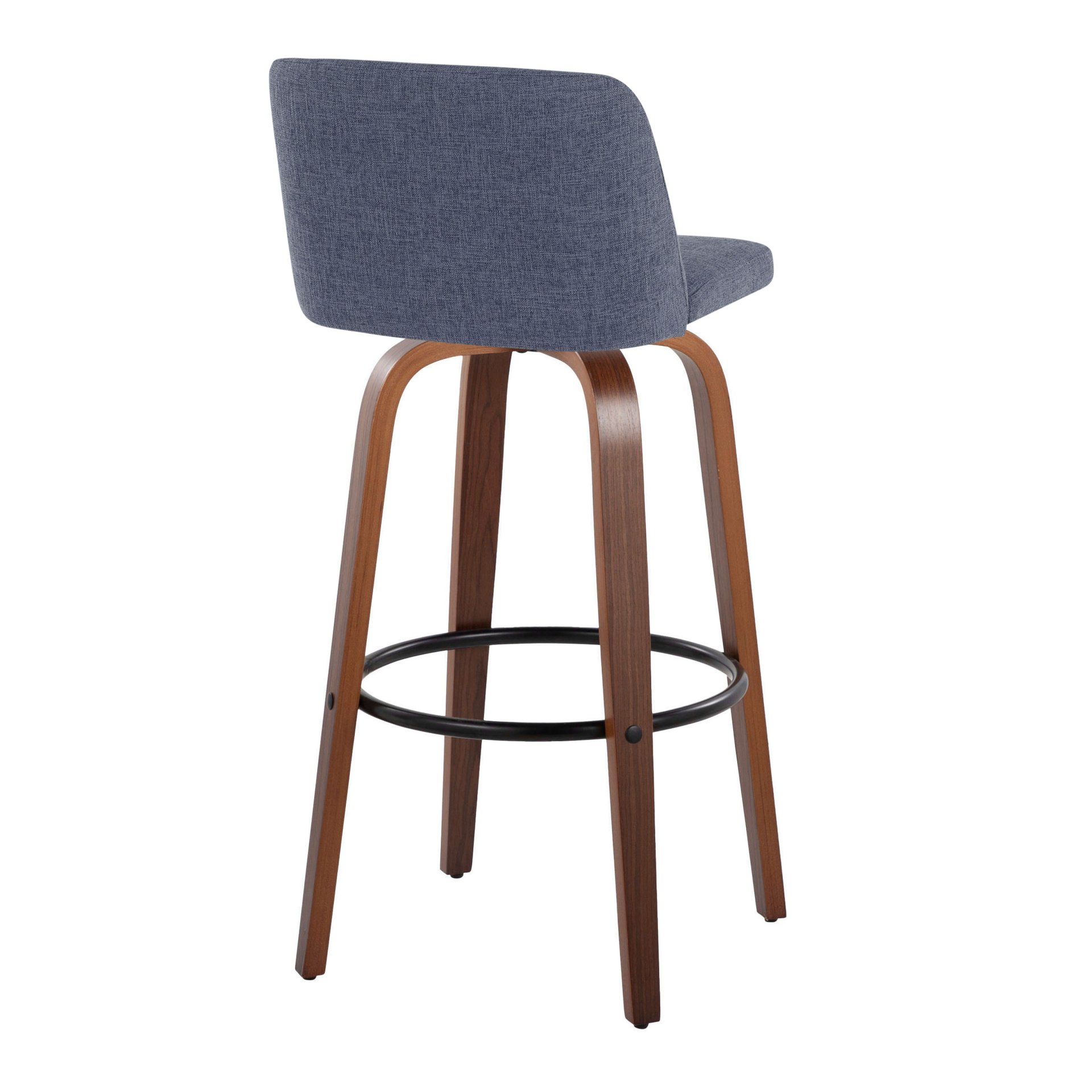 Toriano - Mid-Century Modern Fixed Height Barstool With Swivel With Round Footrest (Set of 2) - Walnut / Blue - Image 4