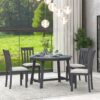 Modern Farmhouse 5 Piece Wood Dining Table Set With Extendable Round Table And 4 Chairs - Gray - Image 7