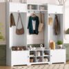 Wide Hall Tree With Shoe Storage, 4 In 1 Entryway Bench With 8 Cubbies, 7 Coat Hooks & Adjustable Shelf For Hallway - White - Image 2